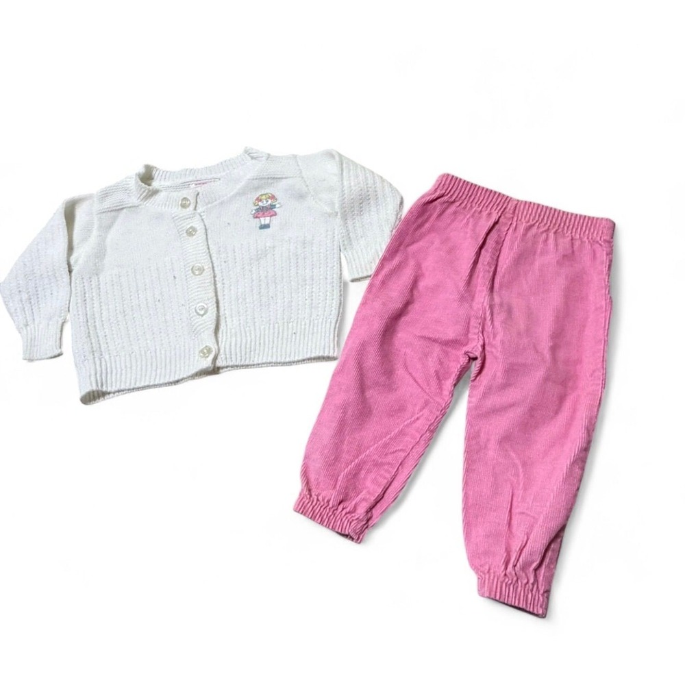 Vintage girls set corduroy pants cardigan toddler